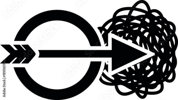Obraz Arrow hitting chaotic target symbolizing focus and problem solving in black vector design