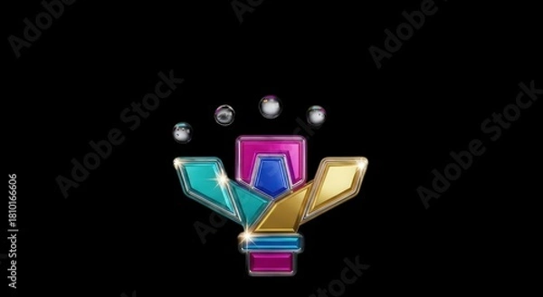 Fototapeta Vibrant Abstract Emblem with Floating Orbs on Black Background.