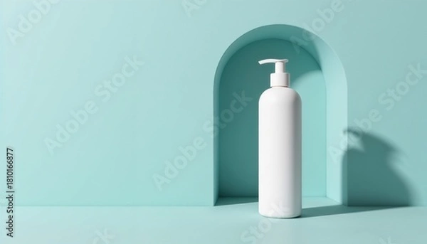 Obraz A white dispenser bottle on a minimalist background with soft copy space lighting