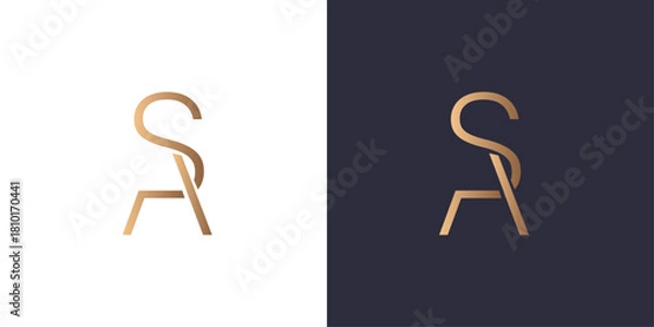 Fototapeta letter A and S logo Golden gradient vector emblem logotype for business cards symbol.