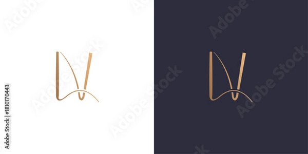 Fototapeta letter L and V line logo Golden gradient vector emblem logotype for business cards symbol.