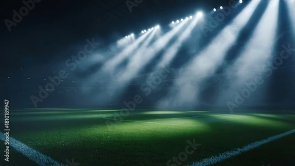 Obraz Night sky with aurora and colorful light trails over stage and green screen