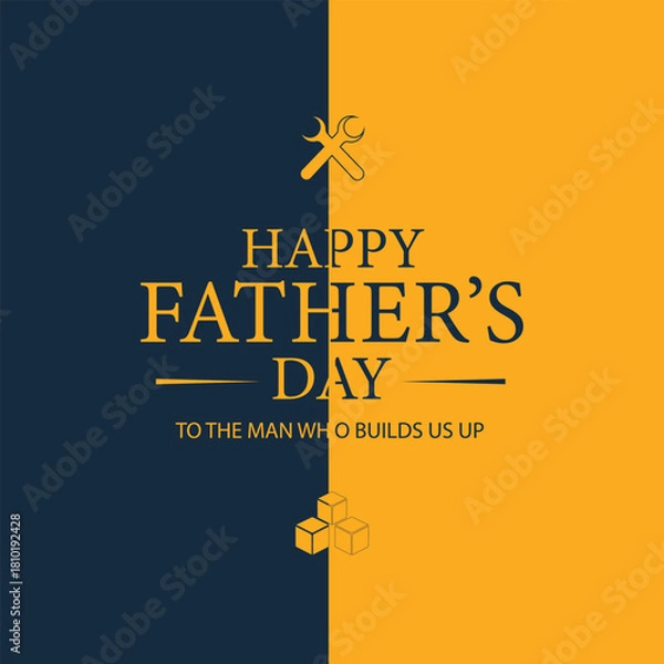 Fototapeta Happy Father's Day Greeting Card Banner in Minimalist Flat Design. Festive background with decorative bow tie, red heart, and elegant typography for the best dad.