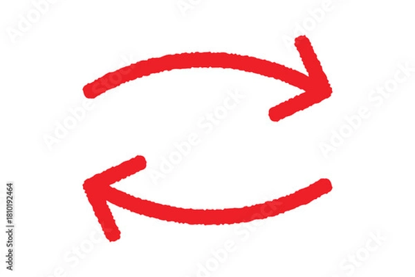Fototapeta Simple red hand drawn circular arrows icon symbolizing refresh, reload, sync, or exchange process vector illustration