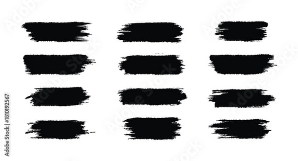 Obraz Set of twelve black grunge paint brush strokes and smears for artistic design element vector illustration