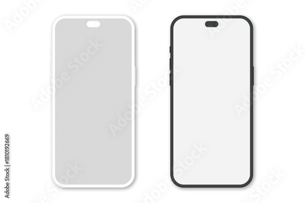 Fototapeta Two modern smartphone mockups side by side showing the front view with a notch design, vector illustration