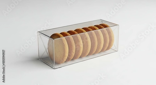 Fototapeta Clear Rectangular Box with Cookies on White Background.