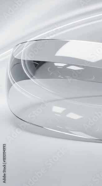 Fototapeta Close-up of a clear glass petri dish with a liquid solution, on a white background, highlighting scientific research and laboratory work.