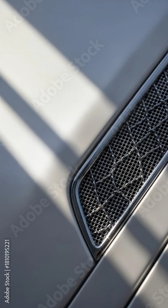 Fototapeta Close-up of a modern cars side vent with sunlight and shadows highlighting its intricate design and sleek lines, showcasing automotive detail and luxury.