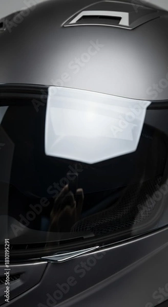 Fototapeta Close-up of a motorcycle helmet with a white cloth on the visor, highlighting safety gear.
