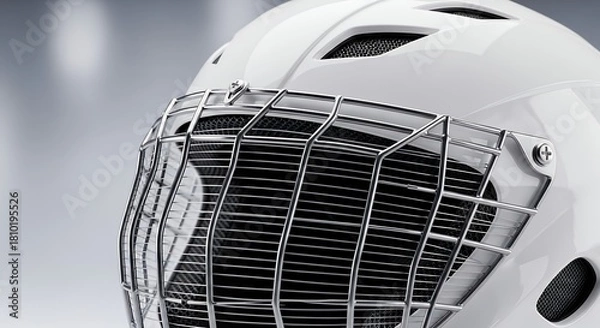 Fototapeta Close-up of a white ice hockey helmet with a metal cage, ready for intense game action and player protection.
