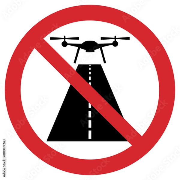 Fototapeta Drone prohibition sign over a runway on a transparent background