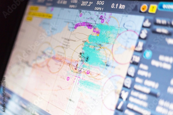 Obraz Blurred ECDIS monitor in operation.