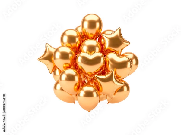 Obraz Golden Balloons in Foreground on White Background