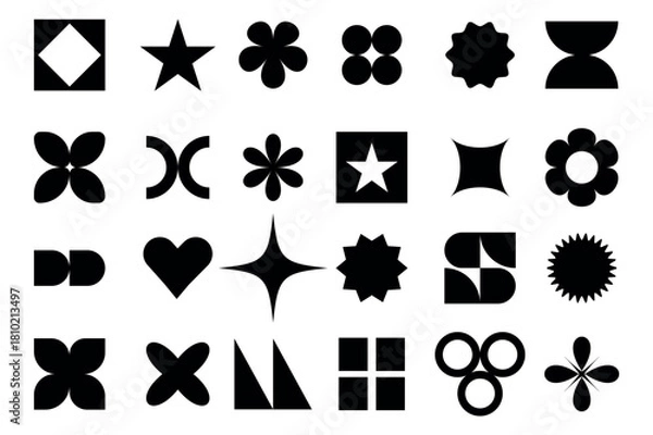 Obraz Collection of diverse black geometric and abstract shapes on white background