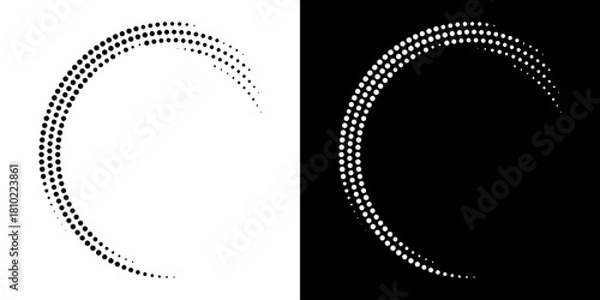 Fototapeta Halftone Circular Dot Pattern. Circle Frame using Halftone Dots Raster Texture. Polka Dots. Spiral logo Icon. Radial design element. Vector Illustration.
