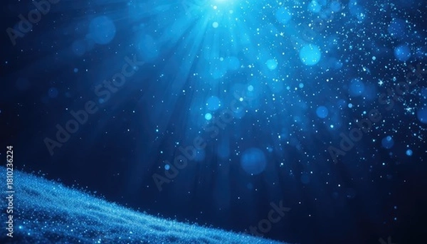 Fototapeta Elegant blue Christmas background — sparkling ice dust and cold light rays