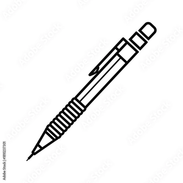 Fototapeta Simple line drawing of a mechanical pencil on a white background