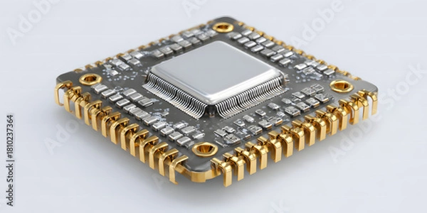 Fototapeta A highly detailed computer chip isolated against a white backdrop.