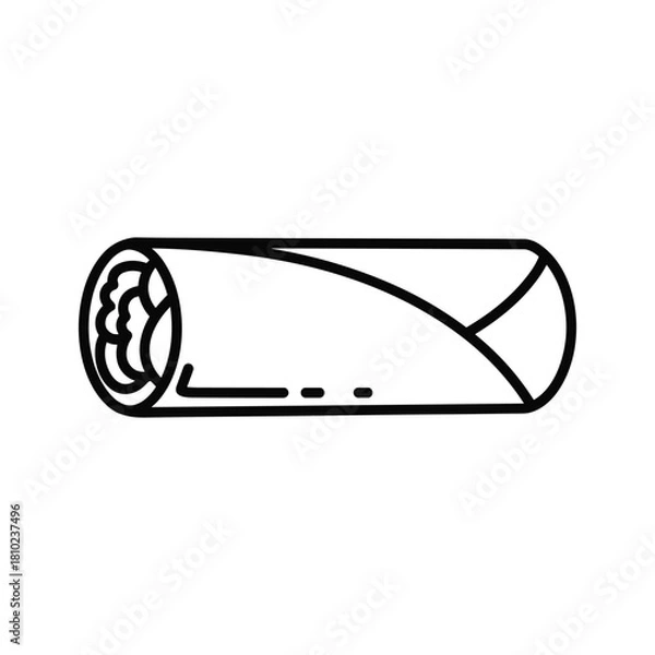 Fototapeta Simple line drawing icon of a fresh spring roll or egg roll