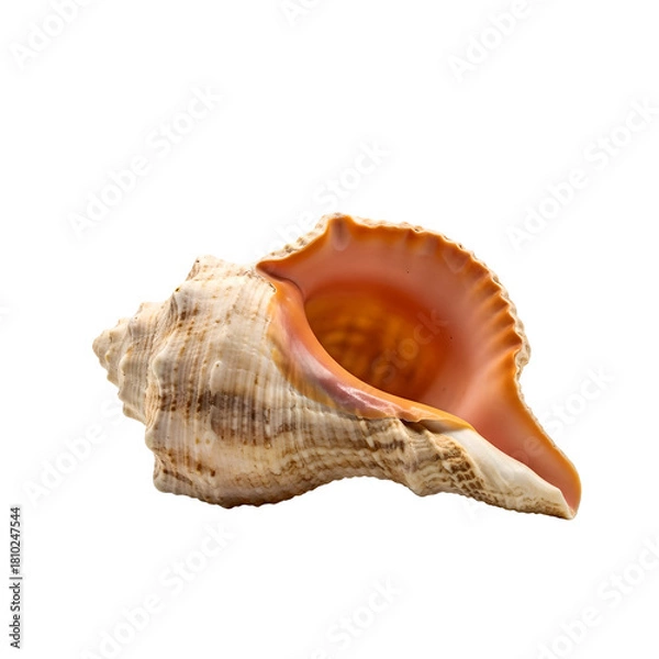 Fototapeta Conch seashell with orange interior isolated on transparent PNG — ideal for beach designs, summer themes, and coastal decor