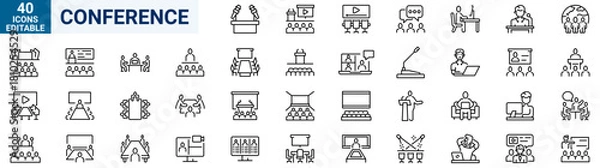 Fototapeta Seminar or Conference web line icons editable icons set. Conference icon set. vector illustration