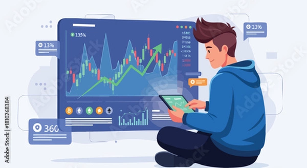 Fototapeta Financial Analyst Calculating Projected Cost Reduction Using Data Visualization of Operations, Marketing, and Salary Expenses.