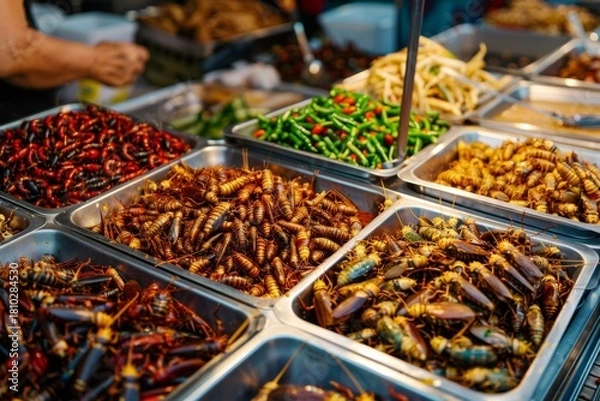 Fototapeta Colorful display of various seafood at a market