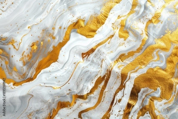 Fototapeta Abstract marble texture with gold and white swirls
