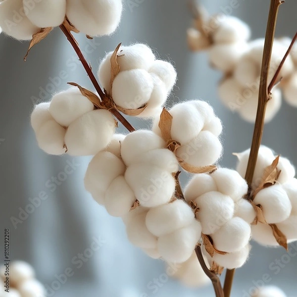 Obraz Close-up Macro of Fluffy Cotton Bolls, Soft, White, Natural, Texture , cotton boll, natural texture    high resolution   for isolate image