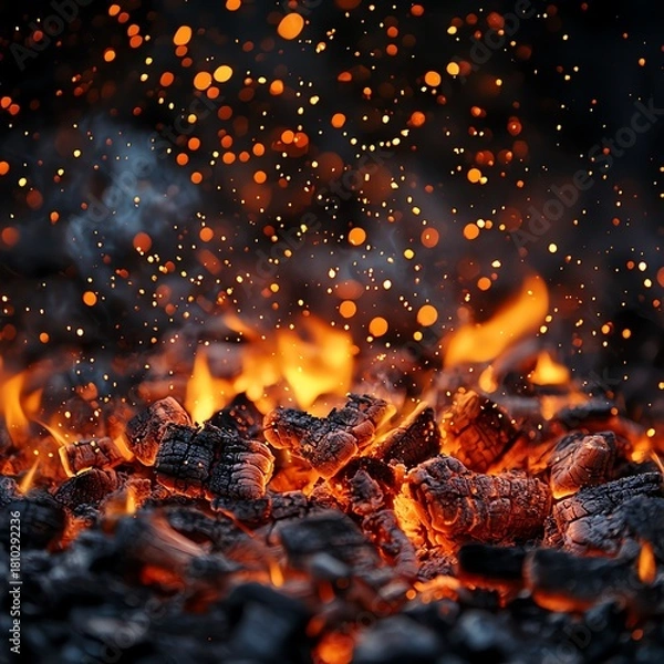 Obraz Fiery Embers with Sparks and Bokeh, fire , ember    high resolution   for isolate image