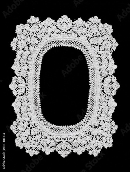 Fototapeta Ornate rectangular lace frame with open center on black background