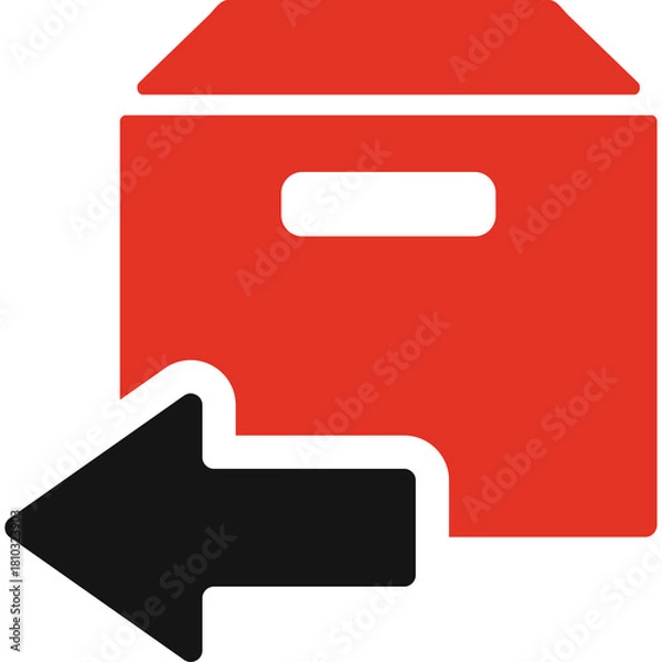 Fototapeta Red Cardboard Box Icon With Black Left Arrow Symbol Indicating Return Or Delivery Motion On Transparent Background