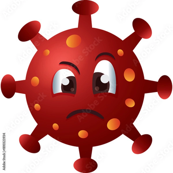 Fototapeta Red Cartoon Coronavirus Character With Angry Expression And Spotted Surface Isolated On Transparent Background Detailed Vector Illustration