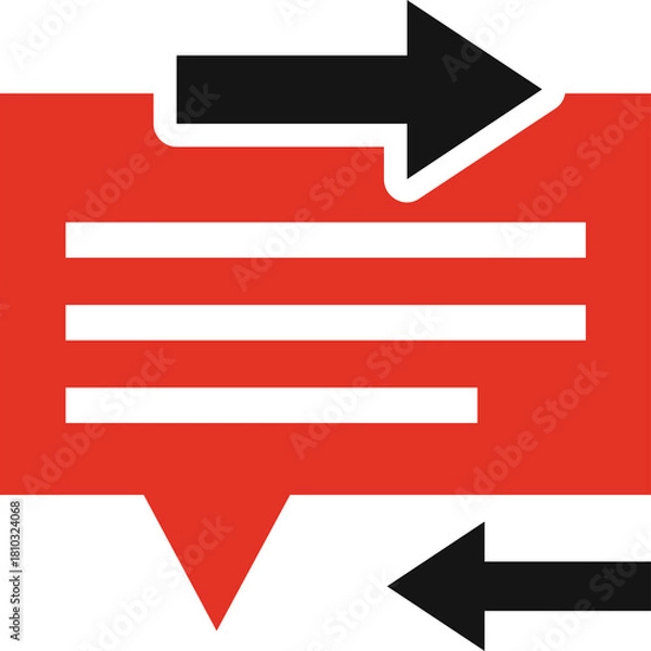Fototapeta Red Chat Bubble Icon With Black Arrows Showing Two Way Communication And Data Exchange On A White Background Vector Illustration