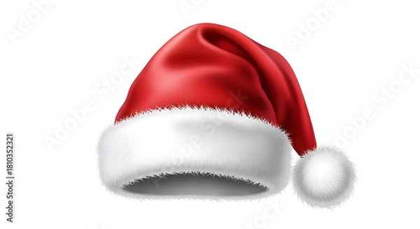 Fototapeta Vibrant red Santa hat with a soft white fluffy brim and a matching pom-pom, perfect for festive holiday celebrations.