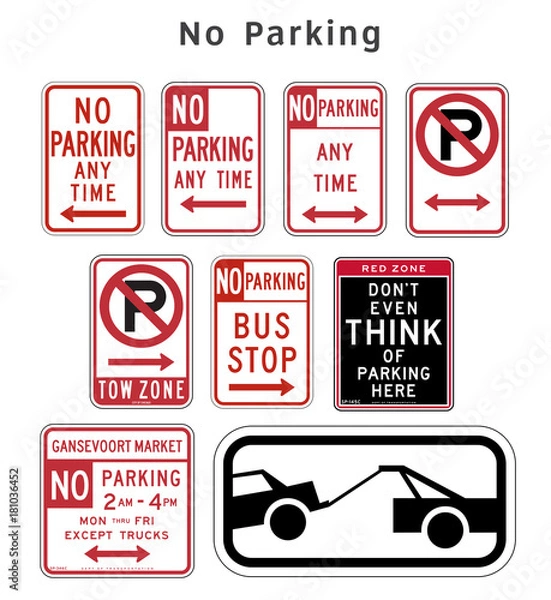 Fototapeta Regulatory traffic sign. No Parking. Vector illustration.
