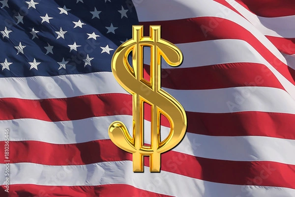 Fototapeta An overlay of gold US dollar sign on the US flag