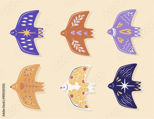 Obraz Folk birds illustration set collection