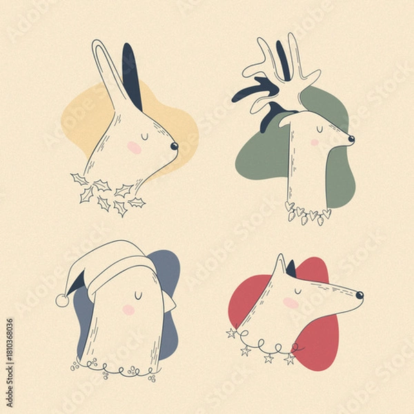 Obraz Hand drawn Christmas doodles collection