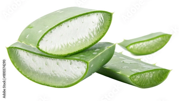 Obraz Photo of slices of fresh aloe vera plant showing the clear, gelfilled interior, isolated on transparent background, ideal for skincare or health imagery