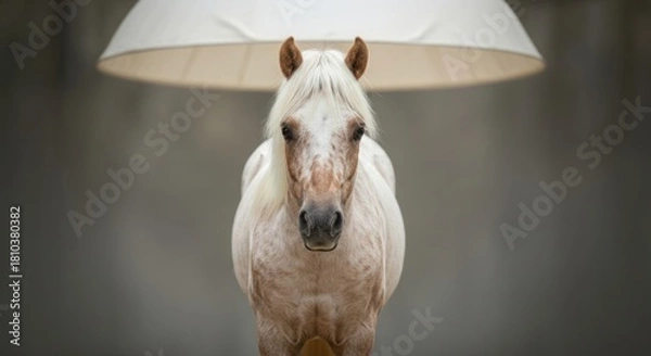 Obraz Falabella miniature horse with a small, elegant body and gentle posture standing on grassy terrain. Known as one of the smallest horse breeds, admired for its calm and friendly nature.