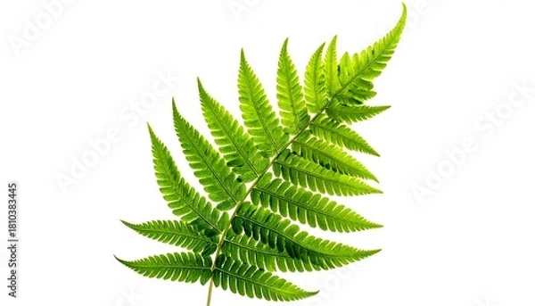Fototapeta Bright green fern frond isolated on a white background, showcasing delicate details