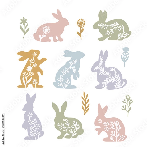 Obraz A set of hand-drawn vector illustrations with Easter elements.