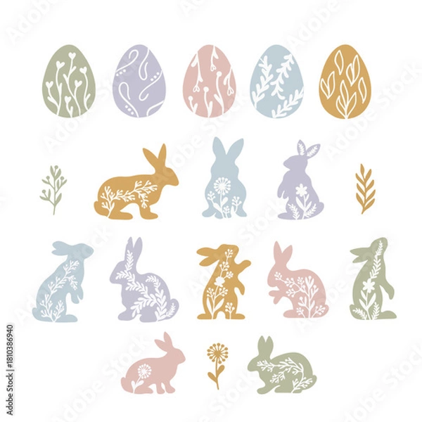 Obraz A set of hand-drawn vector illustrations with Easter elements.