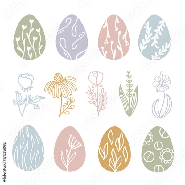 Obraz A set of hand-drawn vector illustrations with Easter elements.