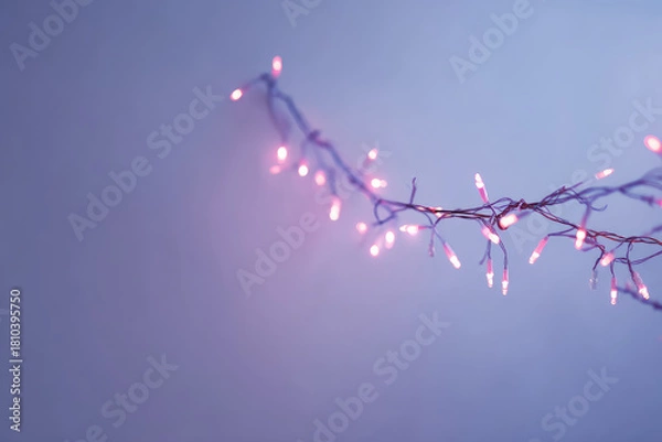 Obraz Soft purple fairy lights create dreamy atmosphere against smooth gradient background, evoking calm and festive mood, perfect for celebrations or cozy interiors