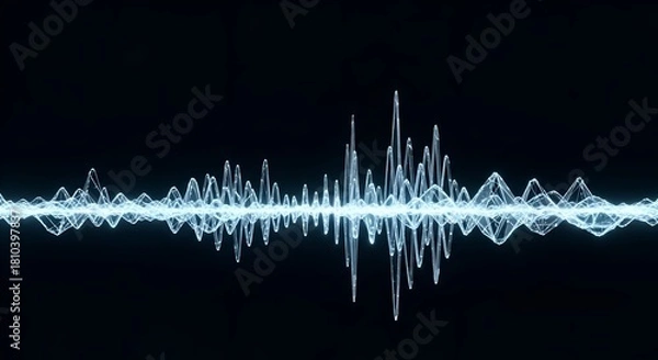 Fototapeta Luminous Blue Frequency Visualization with Dynamic Peaks on Black Background