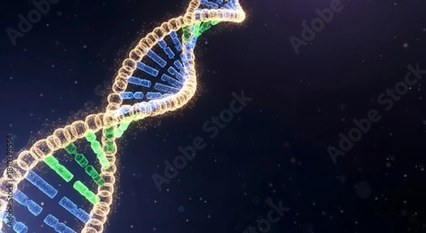 Fototapeta Glowing Dna Double Helix Illustration with Molecular Particles