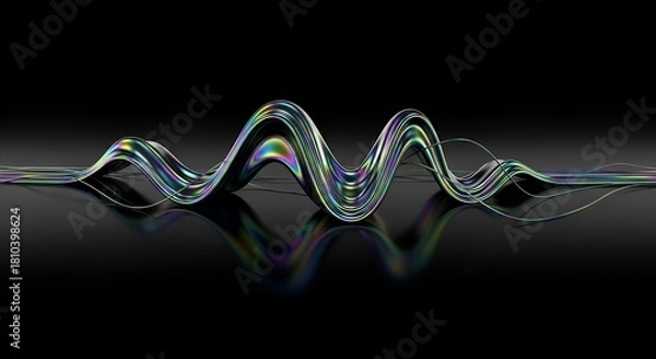 Fototapeta Iridescent Wavy Abstract Bands Reflecting on a Dark Surface